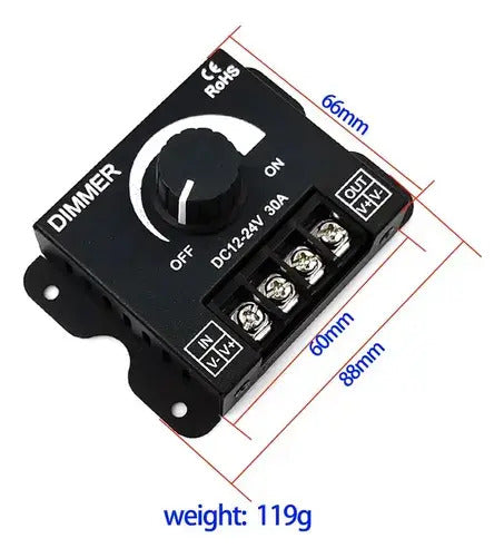 Regulador Voltaje Dimmer 12v/24v Dc 30a Para Luces Led