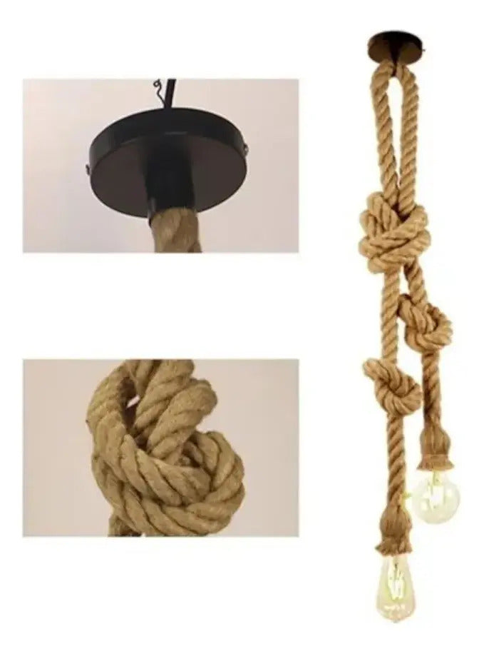 Lampara Doble Soquete Vintage Cuerda Soga Colgante