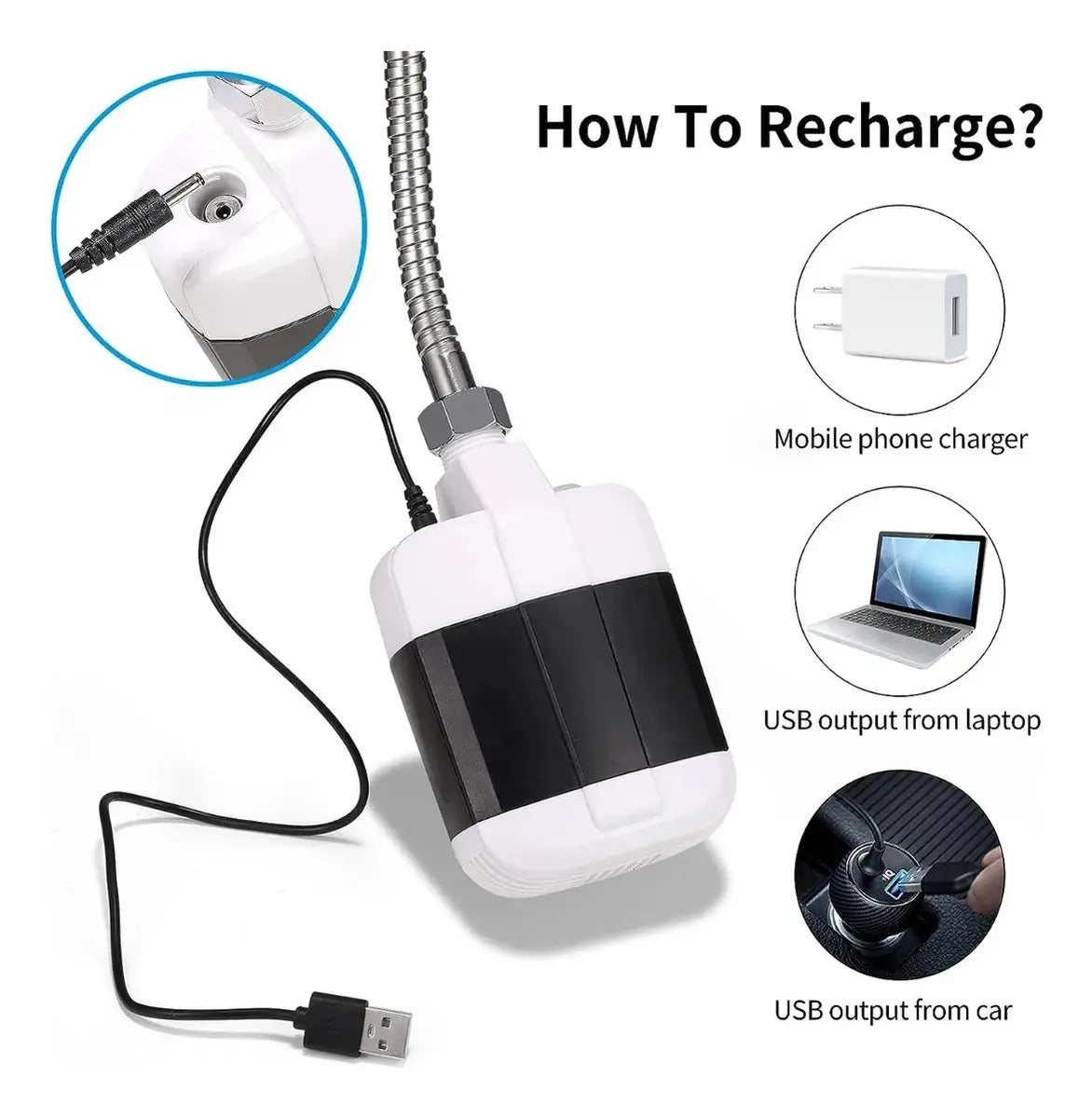 Carga USB de bomba recargable para ducha de camping