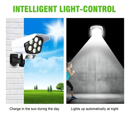 Foco solar tipo cámara + sensor de movimiento + control remoto