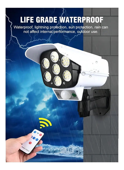 Foco solar tipo cámara + sensor de movimiento + control remoto