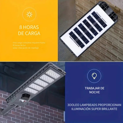 Foco Solar LED 300W IP65 con Sensor de Movimiento y Control Remoto para Exterior