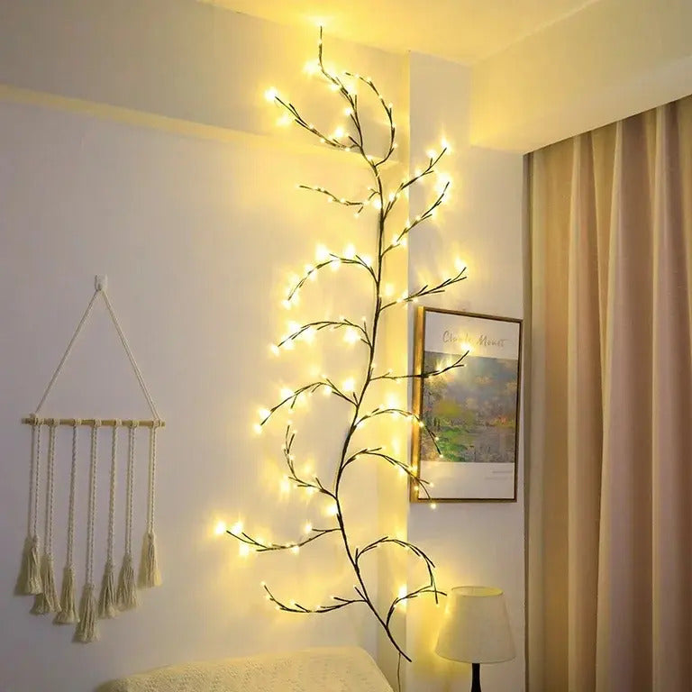 Guirnalda LED de Rama 1.8m USB 96 Luces Cálidas para Dormitorio, Sala y Eventos