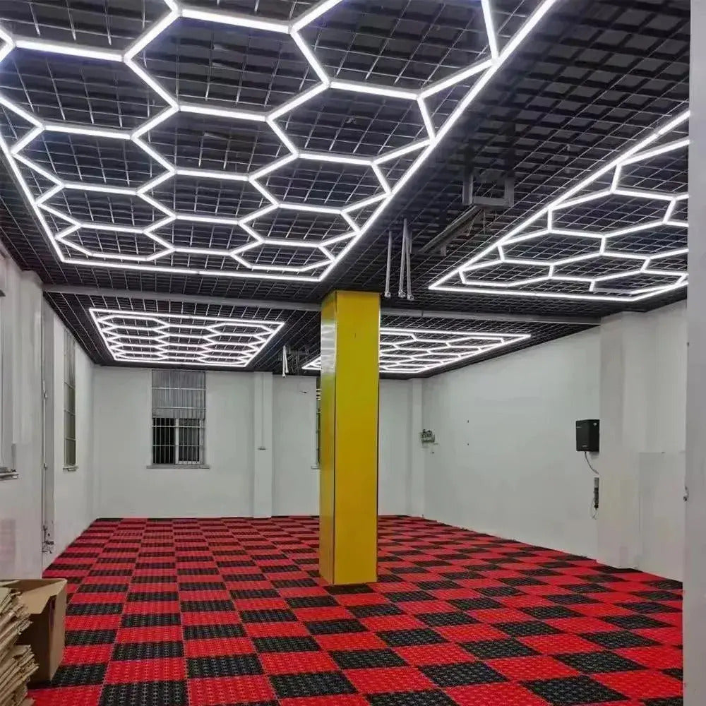Lámpara LED De Techo Hexagonal 14 Módulos 220V Para Taller Garaje Lavadero Auto