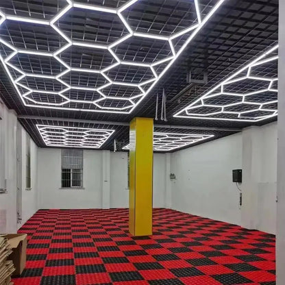 Lámpara LED De Techo Hexagonal 14 Módulos 220V Para Taller Garaje Lavadero Auto
