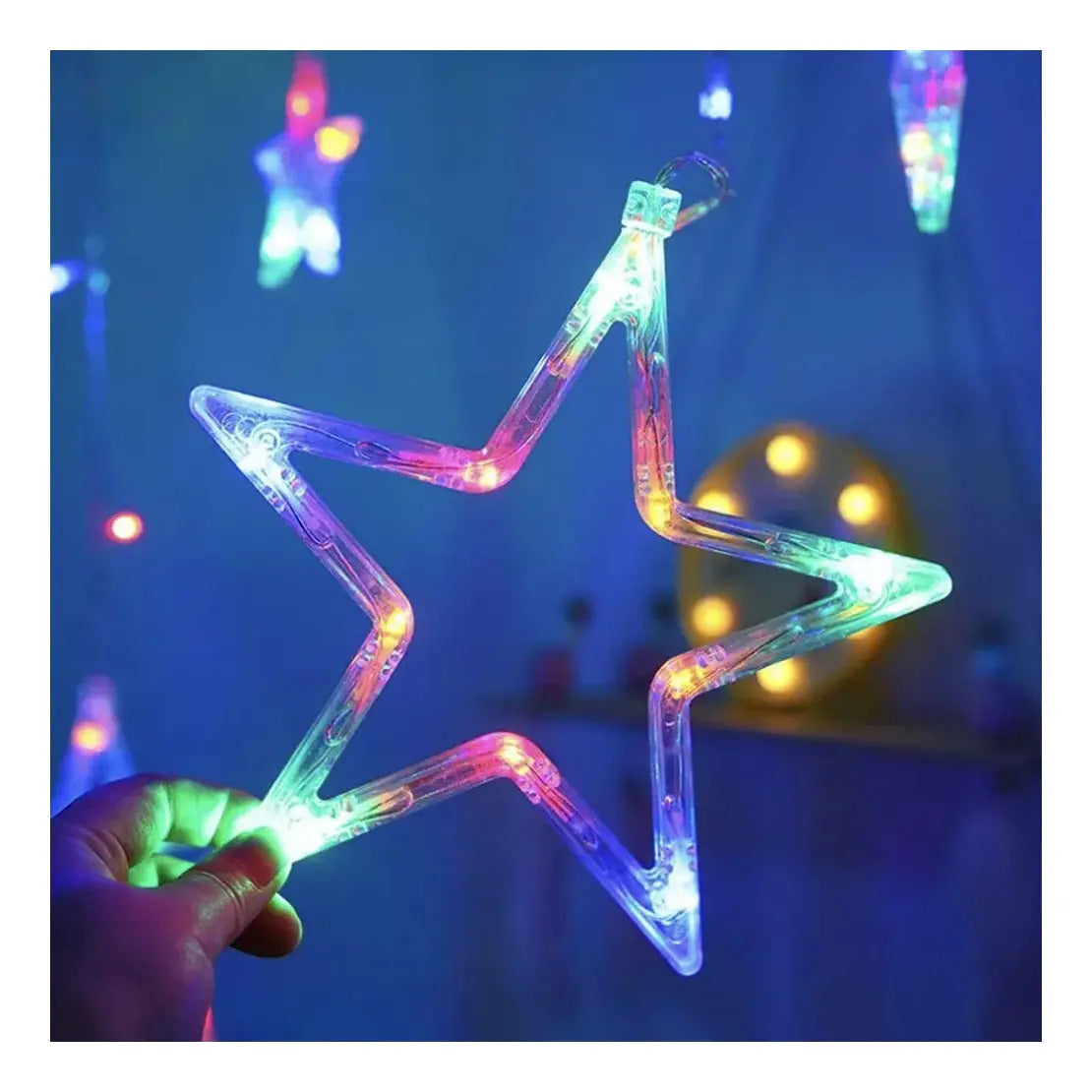 Detalle de estrella LED multicolor de guirnalda solar decorativa