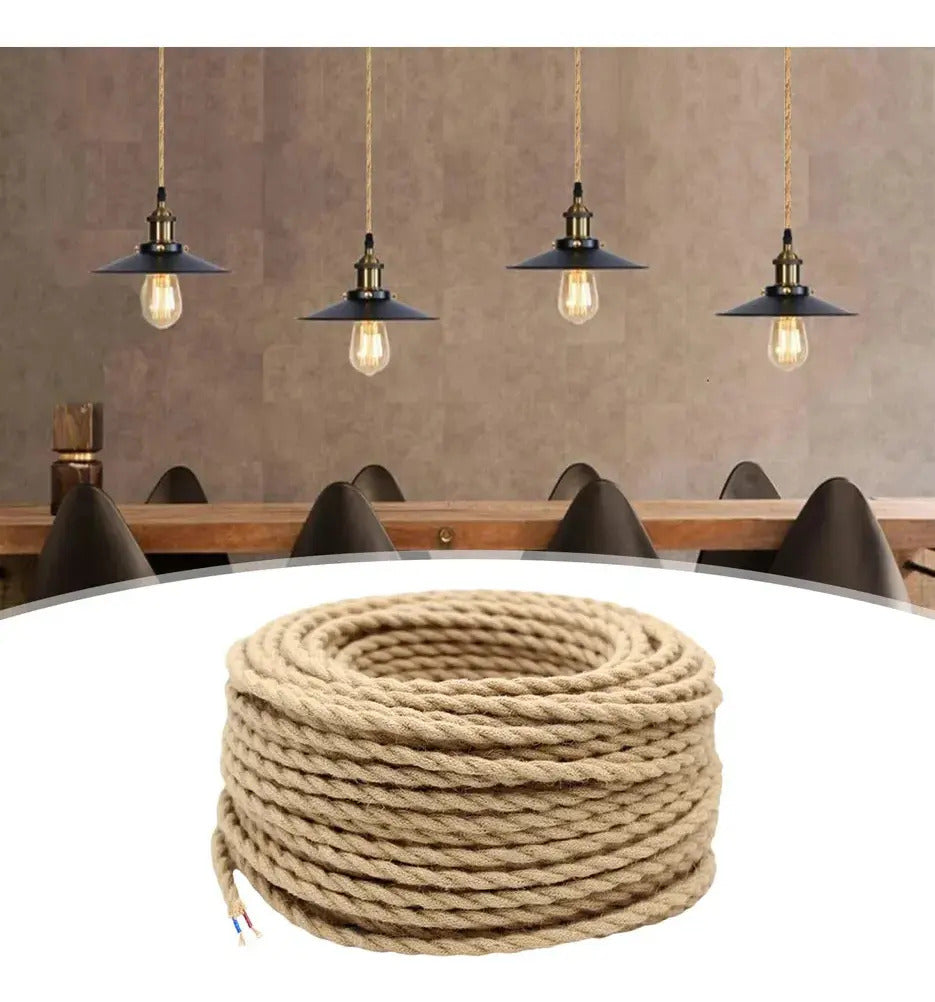 Cable textil de yute instalado en lámparas colgantes industriales