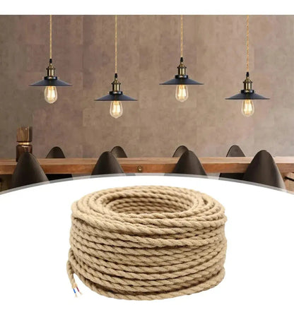 Cable textil de yute instalado en lámparas colgantes industriales