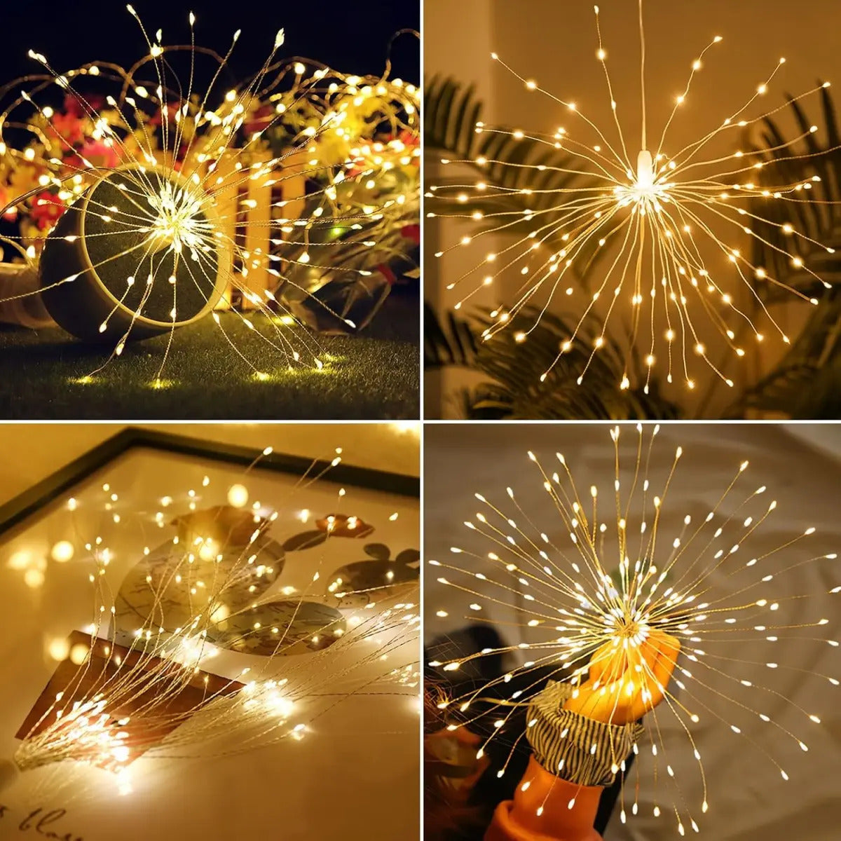 Luz LED colgante amarilla cálida con ramales efecto fuego artificial