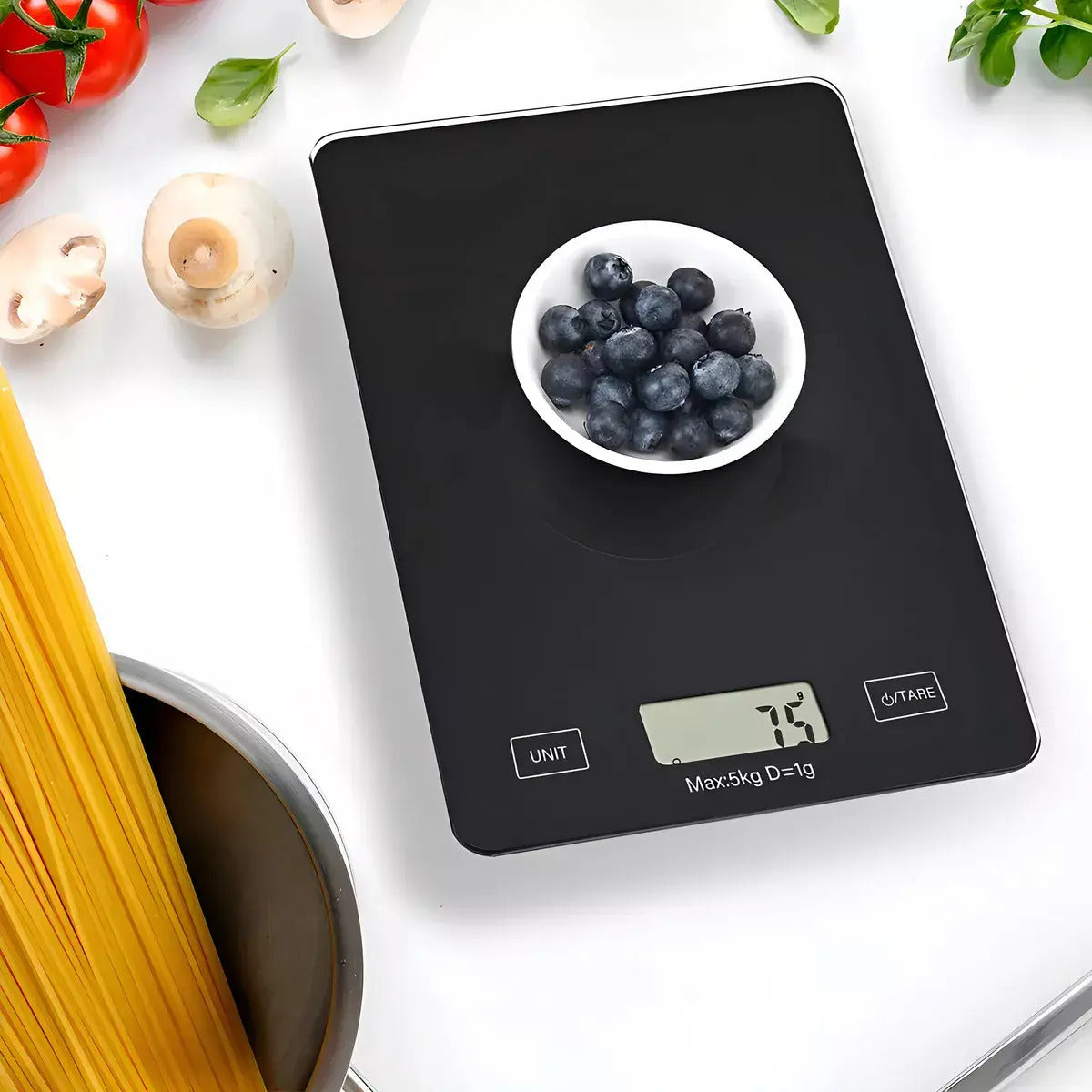 Báscula digital de cocina de alta precisión de 5 kg, color negro