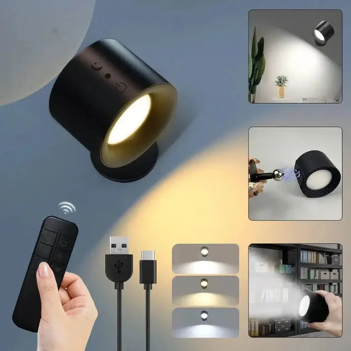 Lámpara LED De Pared Inalámbrica Magnética 360° Con Control Remoto Recargable