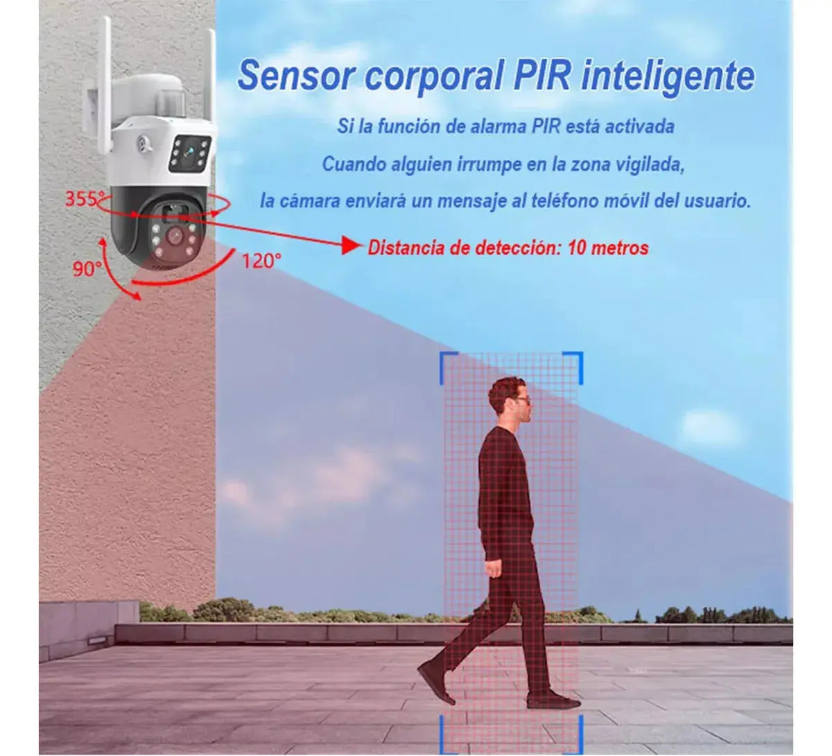 Cámara solar 360° wifi 4mp exterior inalámbrica doble lente