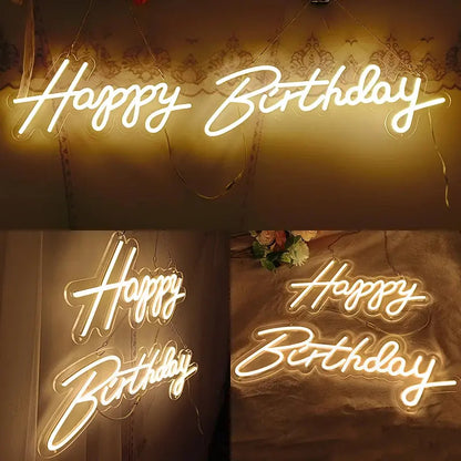 Letrero Neón LED Happy Birthday Luz para Fiesta 220V
