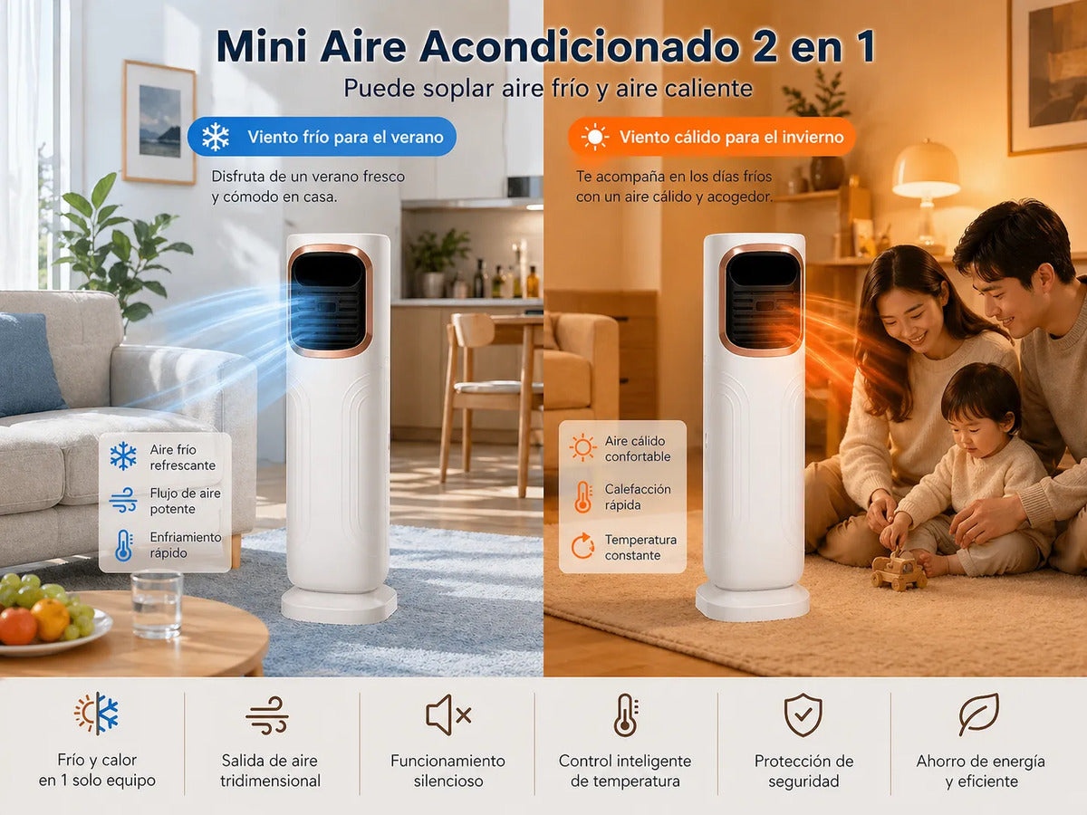 Aire Portátil Frío y Calor 2000W sin Aspas con Control