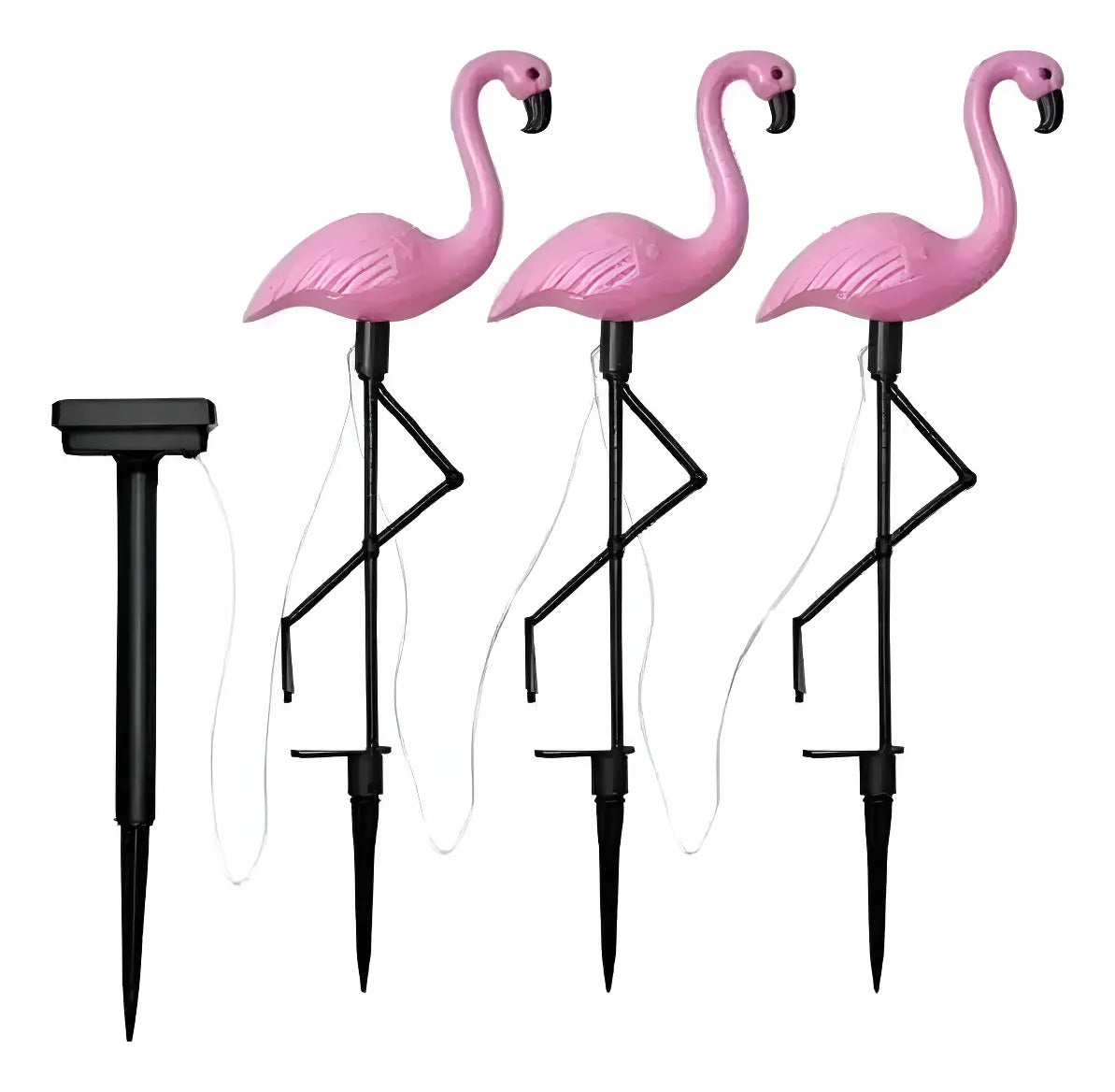 Pack 3 Estacas Solares Flamenco Rosado LED Jardin