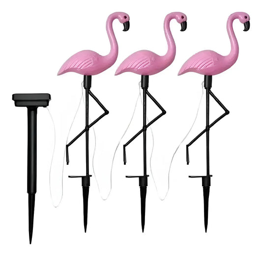 Pack 3 Estacas Solares Flamenco Rosado LED Jardin
