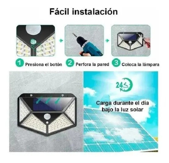 Pack 4 Lámparas Solares 100 Led Con Sensor Exterior