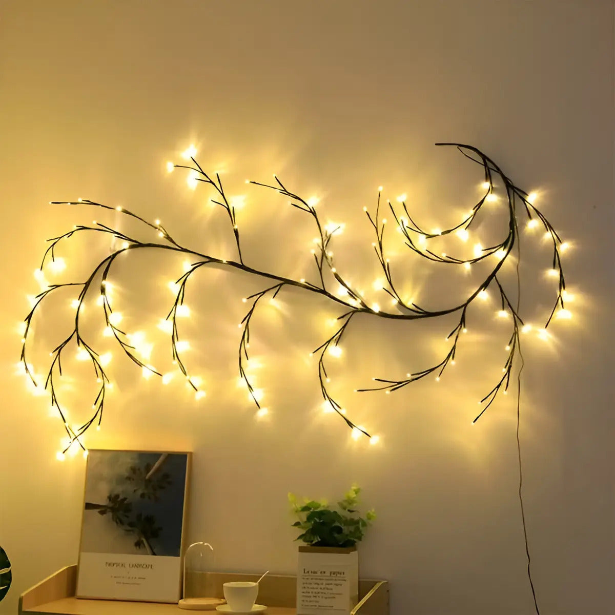 Guirnalda LED de rama 1.8m USB 96 luces cálidas decorativa