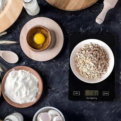 Báscula digital de cocina de alta precisión de 5 kg, color negro