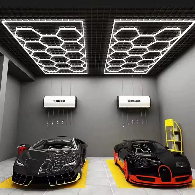 Lámpara LED De Techo Hexagonal 14 Módulos 220V Para Taller Garaje Lavadero Auto