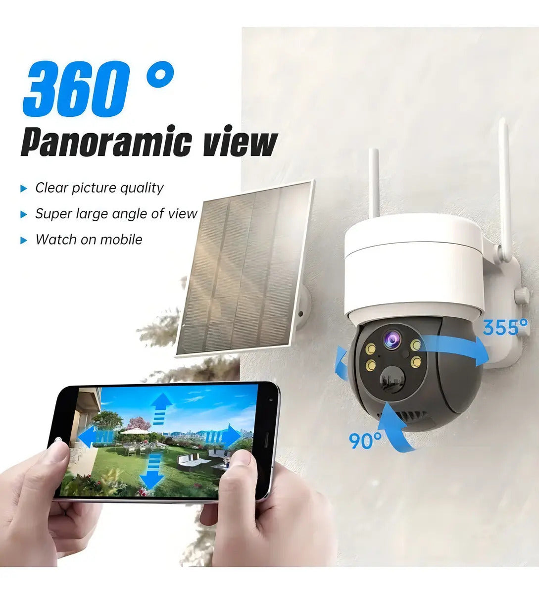Cámara solar exterior IP 1080 inalámbrica 360 a color