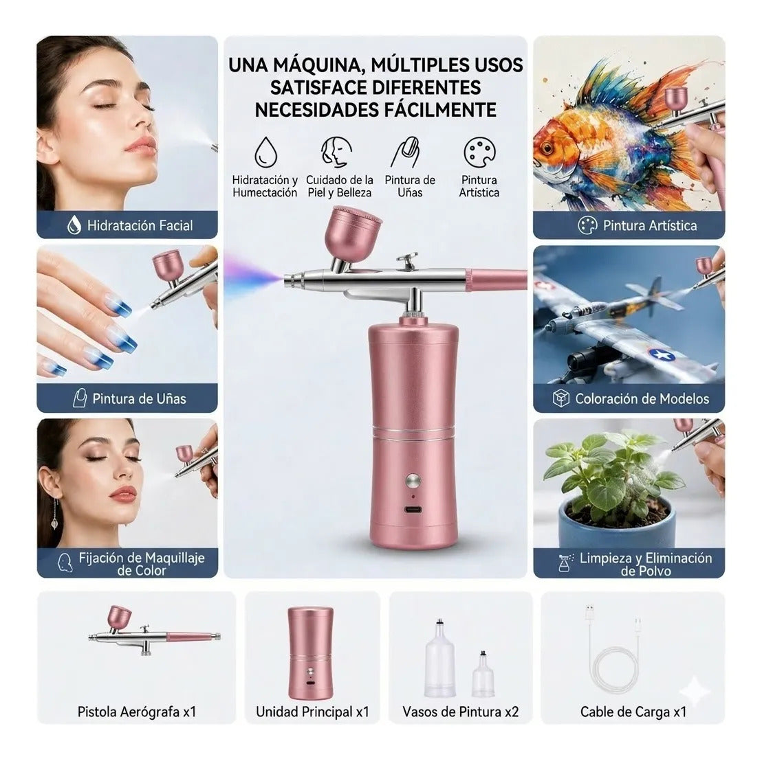 Kit Aerógrafo Profesional Portátil Multiusos Con Compresor
