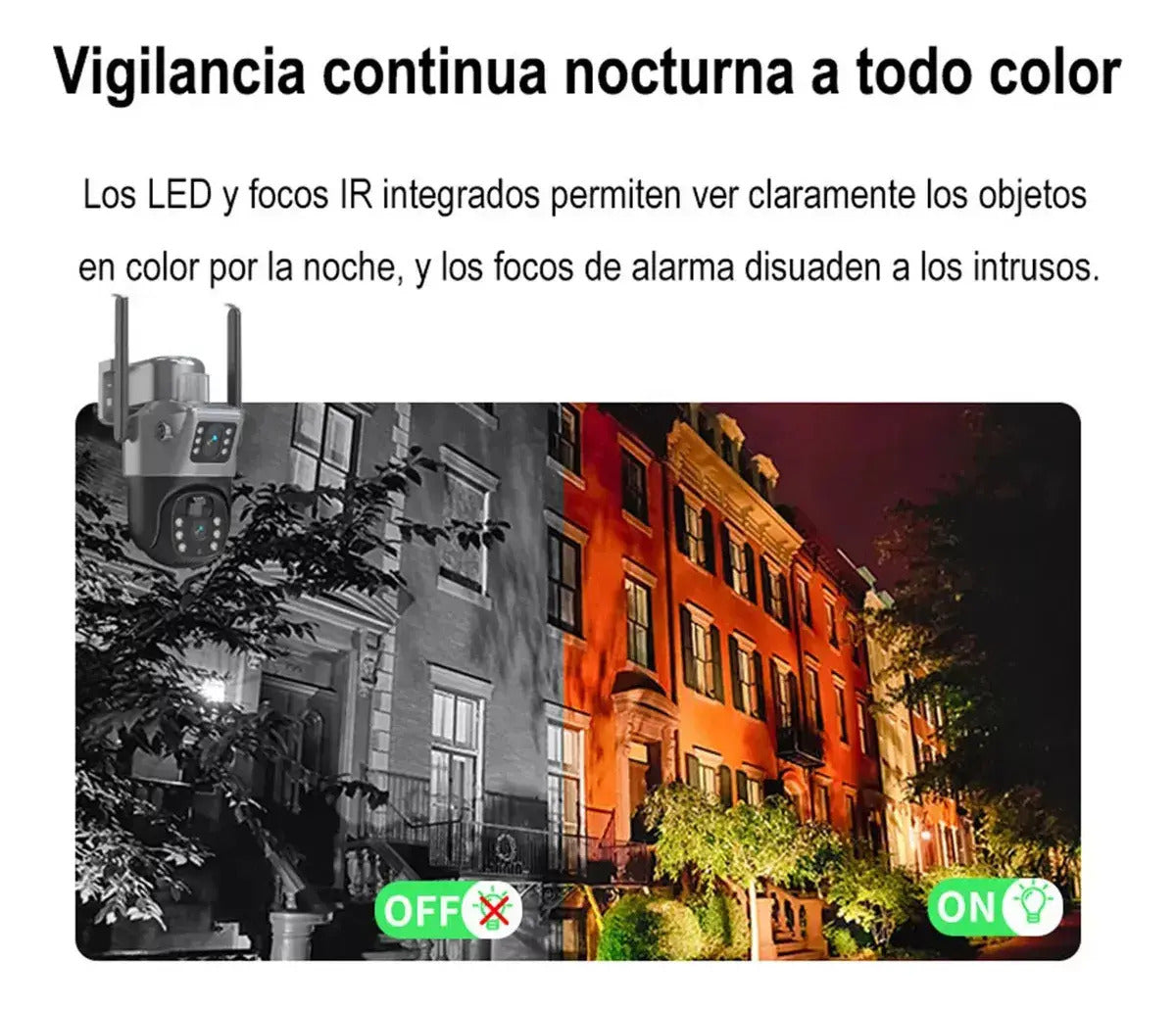 Cámara solar 360° wifi 4mp exterior inalámbrica doble lente