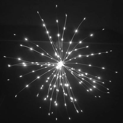 Luz LED colgante blanca desplegada con forma de fuego artificial