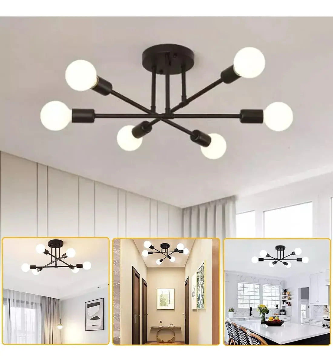 Lámpara de Techo Moderna 6 Luces E27 Brazos Giratorios