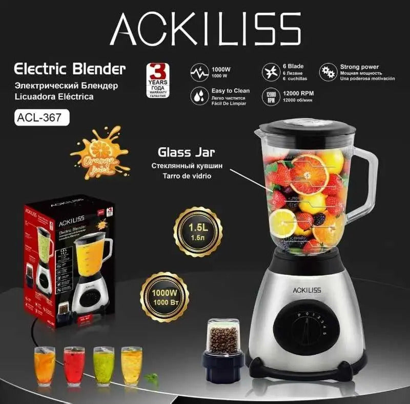 Licuadora Multifunción 2 En 1 Vaso 1.5l Resistente