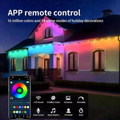 Cadena LED RGBIC Exterior 15 m con App y Control Remoto IP67 para Navidad Fiesta