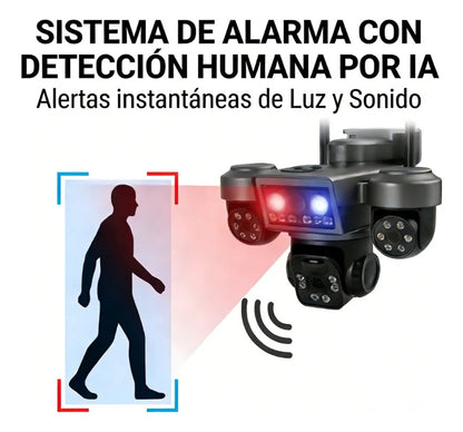 Cámara Solar 4g Ptz Triple Lente 4k Alarma Inteligente