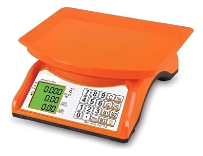 Balanza digital comercial naranja de 40 kg con teclado