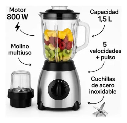 Licuadora Multifunción 2 En 1 Vaso 1.5l Resistente