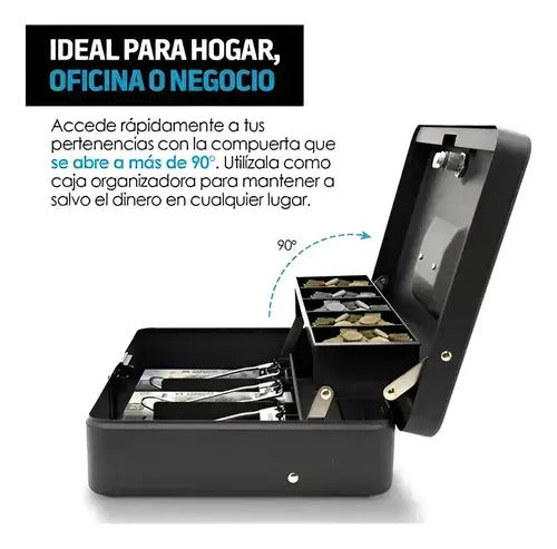 Caja metálica para efectivo abierta a 90 grados para hogar, oficina o negocio