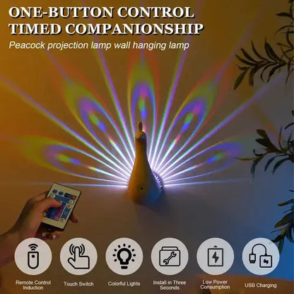 Lámpara pavo real USB con control táctil, remoto y temporizador