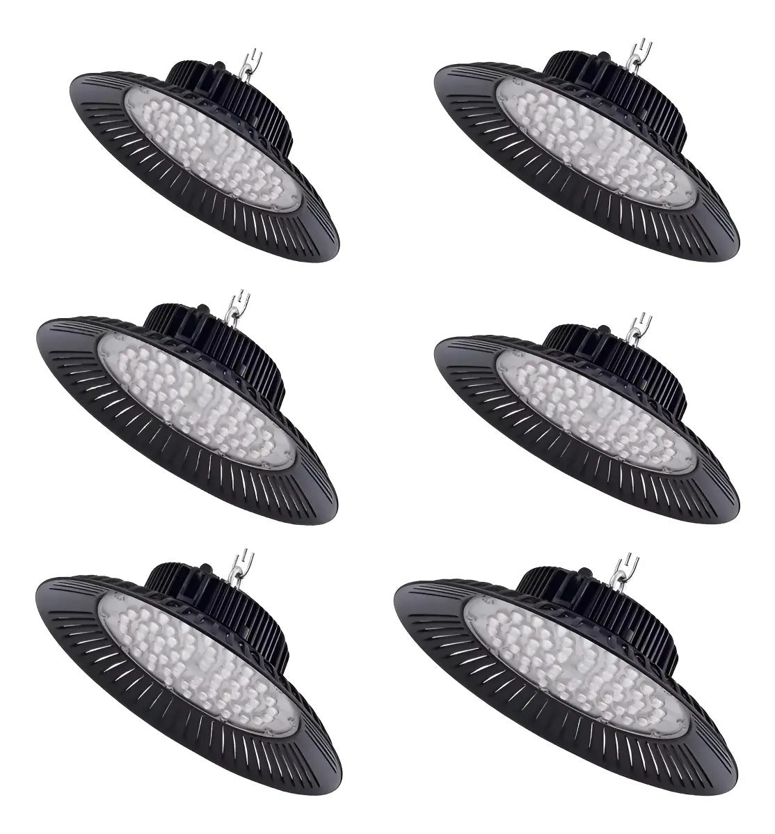 Pack de 6 campanas LED UFO 200W negras para iluminación industrial