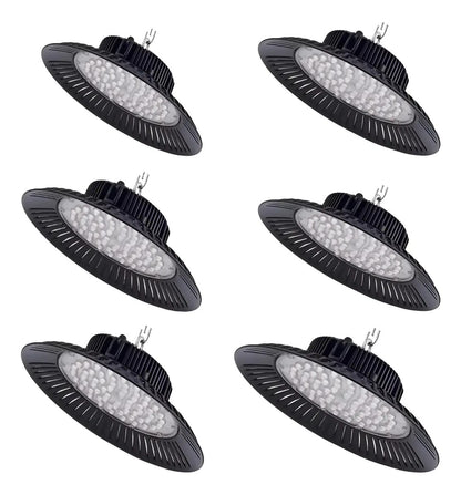 Pack de 6 campanas LED UFO 200W negras para iluminación industrial