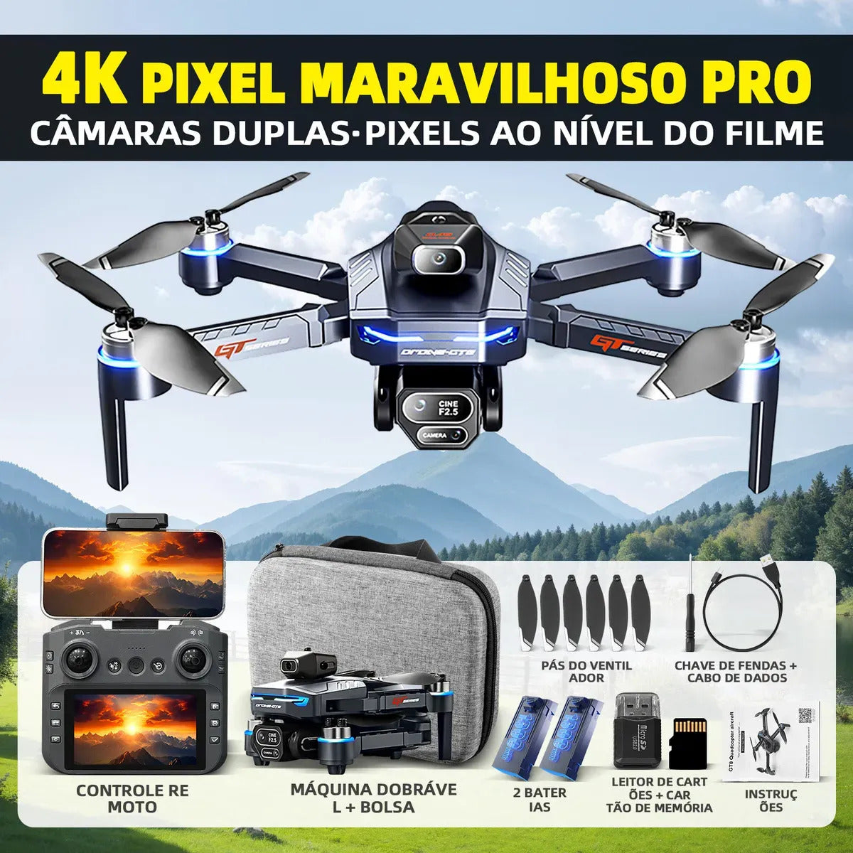 Drone Profesional Gt8 Plegable Doble Cámara 4k Hd Wifi Rc