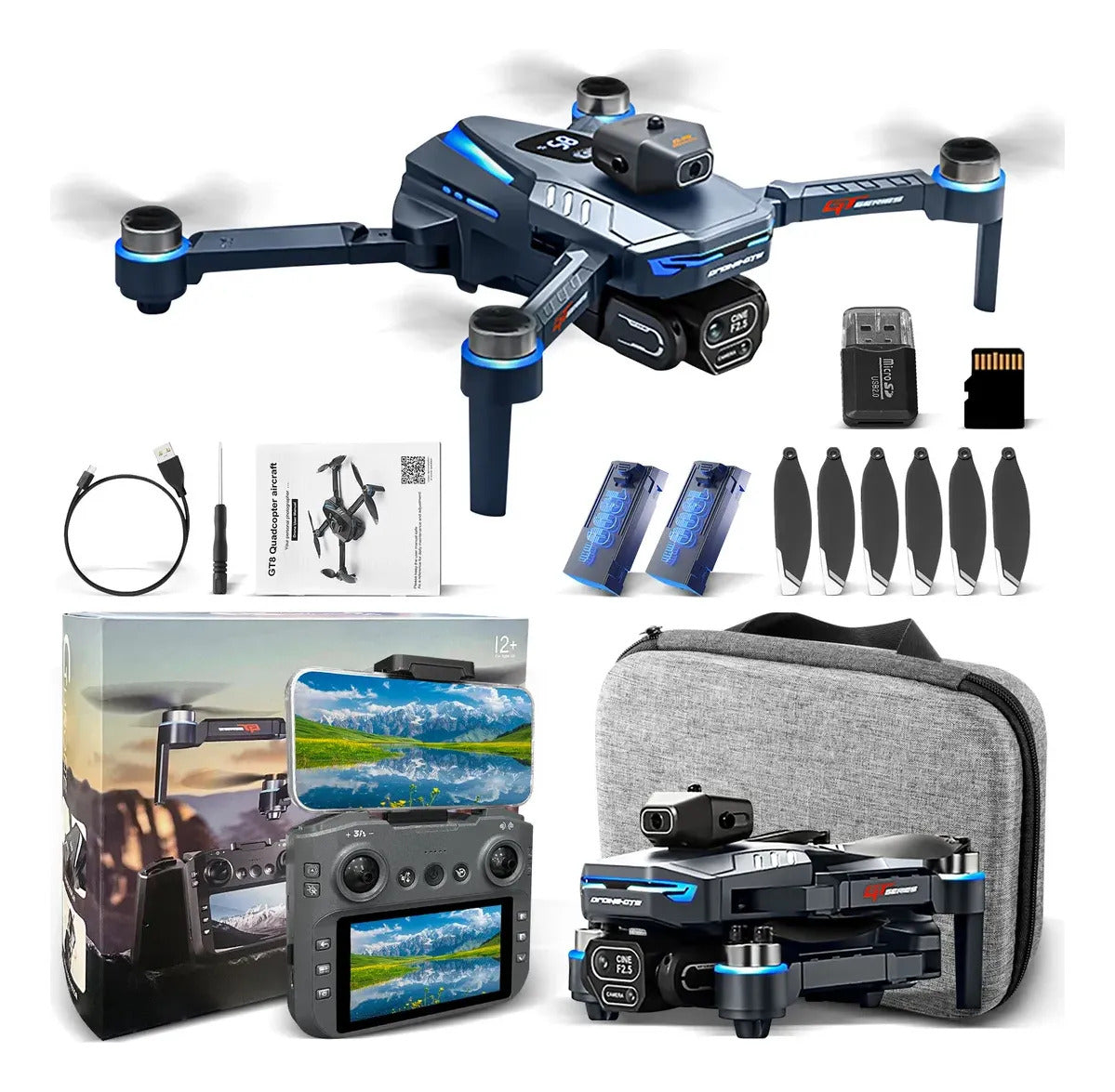 Drone Profesional Gt8 Plegable Doble Cámara 4k Hd Wifi Rc