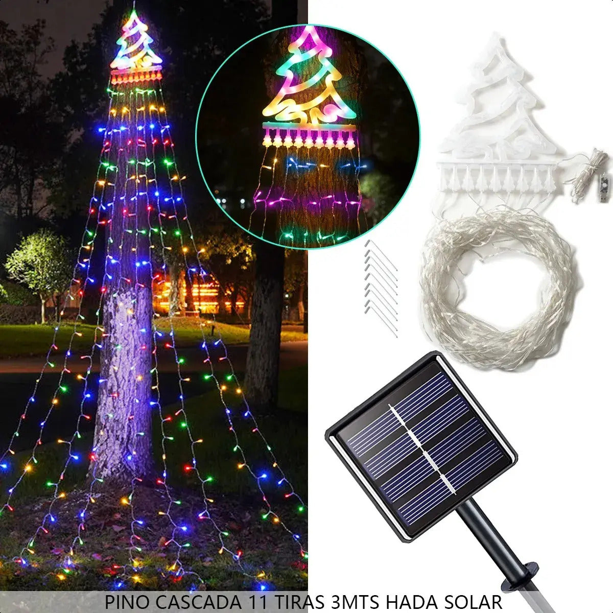 Árbol De Navidad Solar Con Luz Cálida LED Para Jardín Terraza Balcón