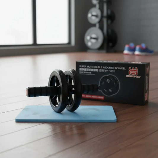 Rueda Abdominal Doble Rodillo Gym + Mat Tapete Rodillas