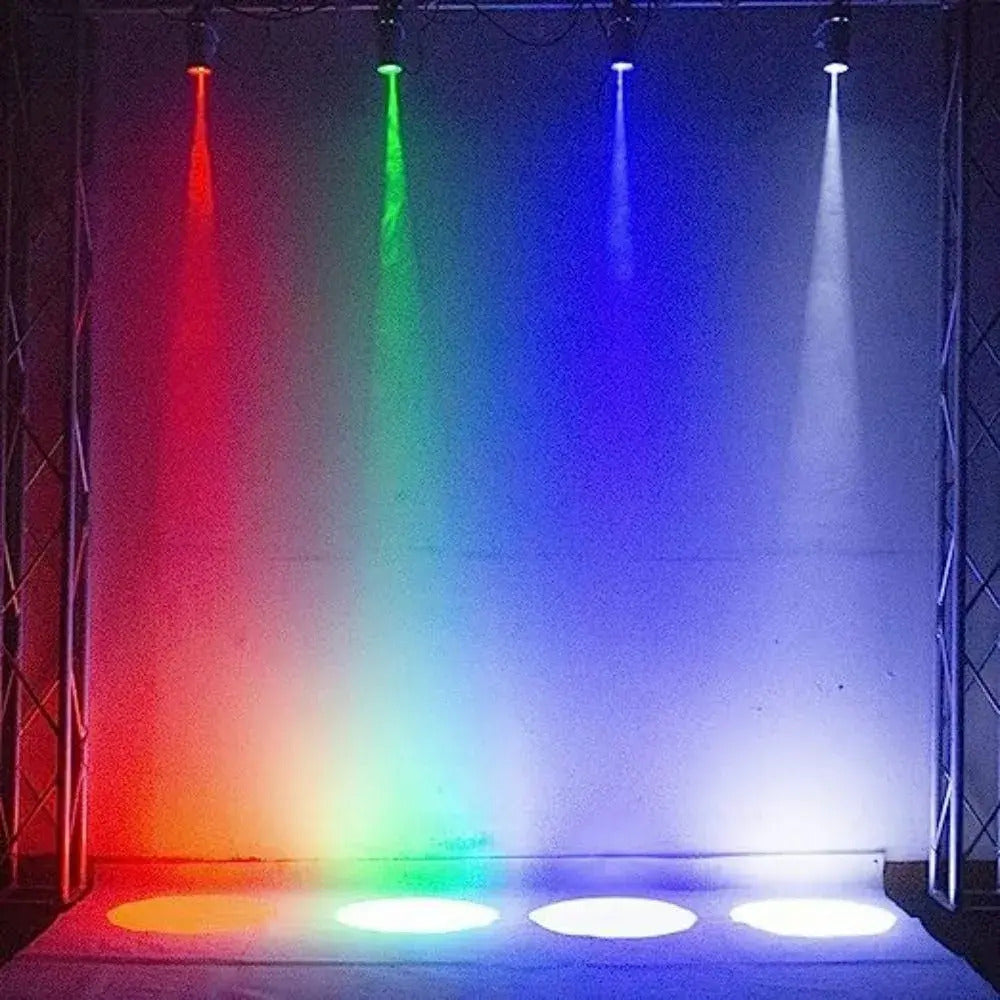 Haces de luz RGB rojo, verde, azul y blanco para escenario
