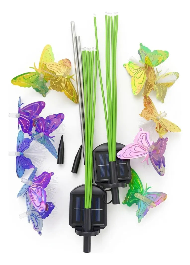 Pack 2 Estacas Solares Mariposa 6 Led Luz Cálida Exterior