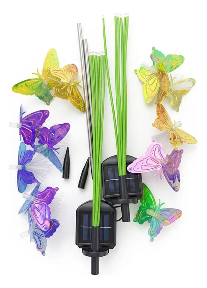 Pack 2 Estacas Solares Mariposa 6 Led Luz Cálida Exterior