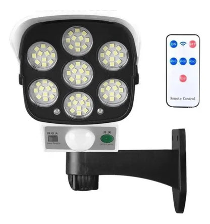 Foco solar tipo cámara + sensor de movimiento + control remoto