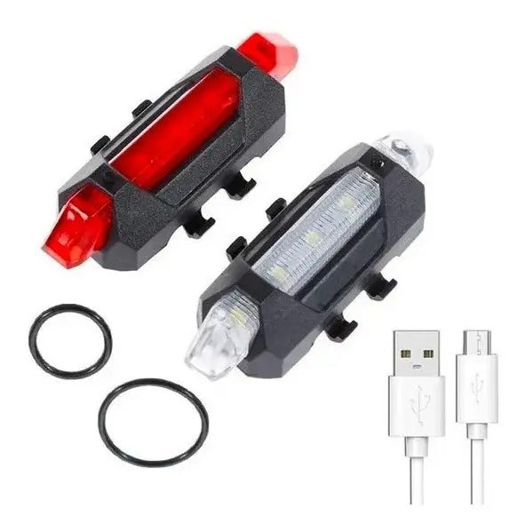 Luces LED roja y blanca con bandas de montaje y cable USB
