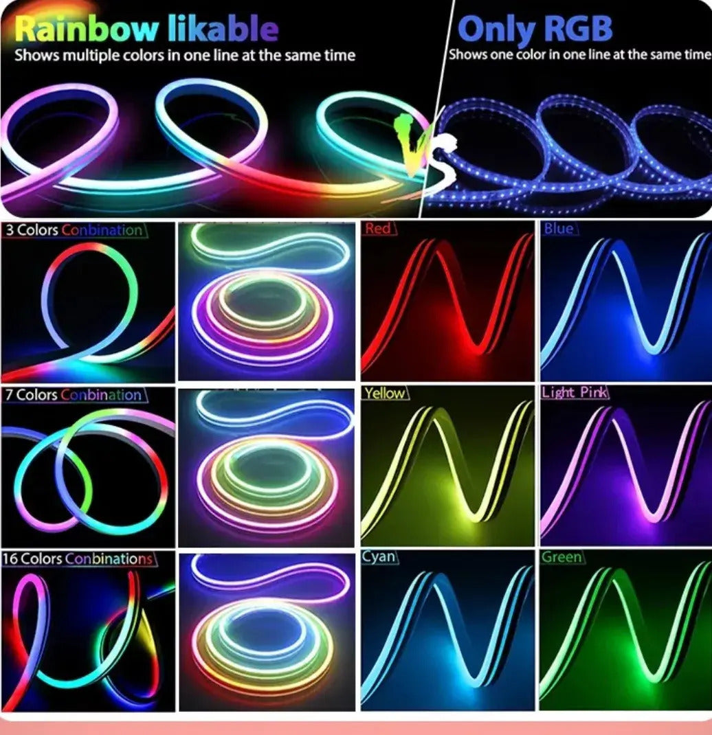Efectos de colores simultáneos de la cinta neón RGBIC