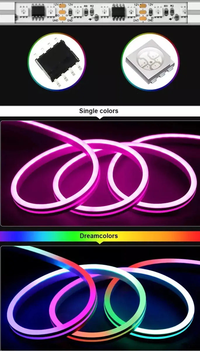 Comparación de colores fijos y efectos multicolor RGBIC