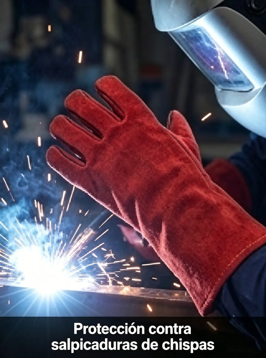 Guantes De Seguridad Soldador Cuero Rojo Mosquetero